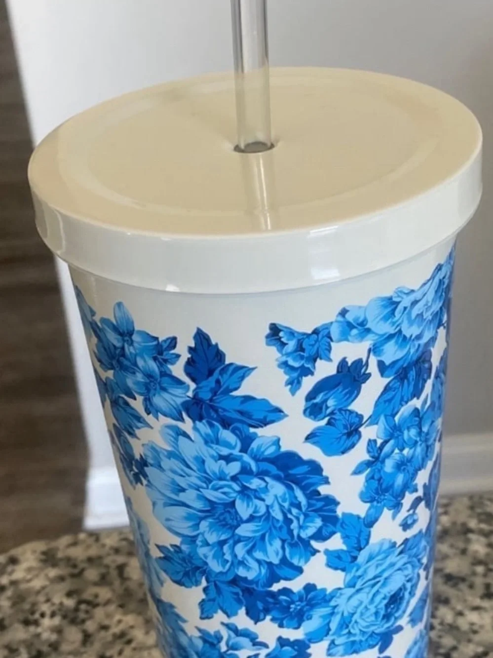 The Pioneer Woman Cream Tumbler with Blue Floral Pattern